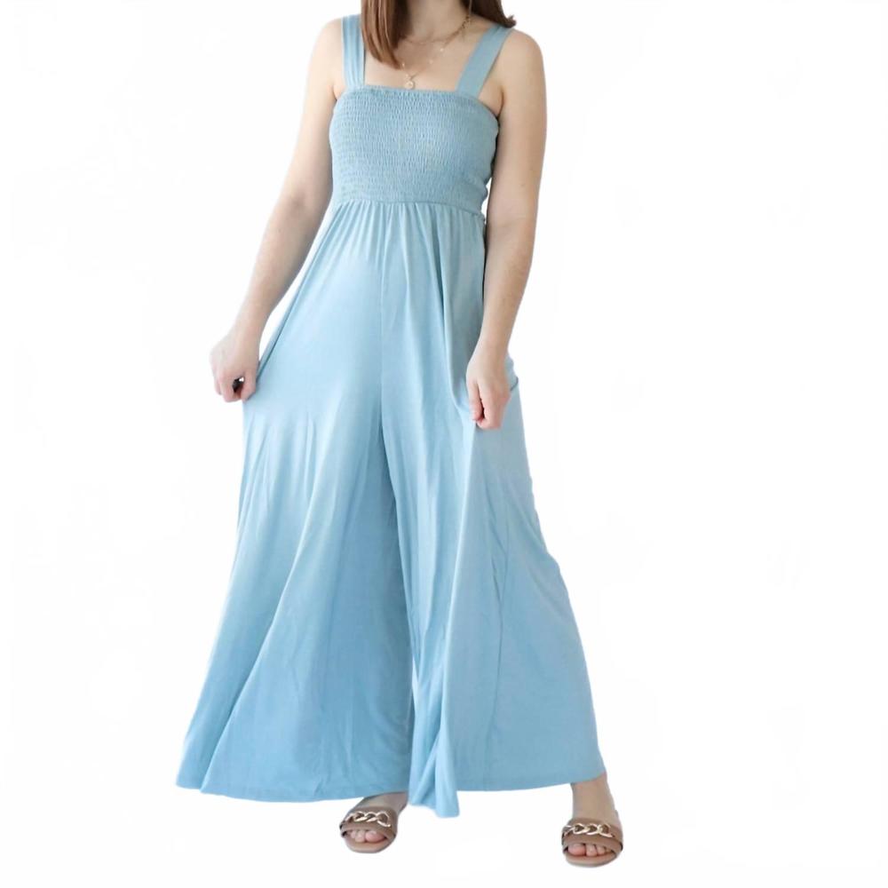 NEW MOUNTAIN VALLEY smocked top jumpsuit in blue
